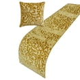 thumbnail image 2 of The HomeCentric King / Queen / Twin Beige Gold Decorative Bed Runner Full 68"x18" Bed Runner WITHOUT Pillow Cover, Cut Velvet, Beaded Bed Scarf on Velvet fabric - Serene Symphony, 2 of 3