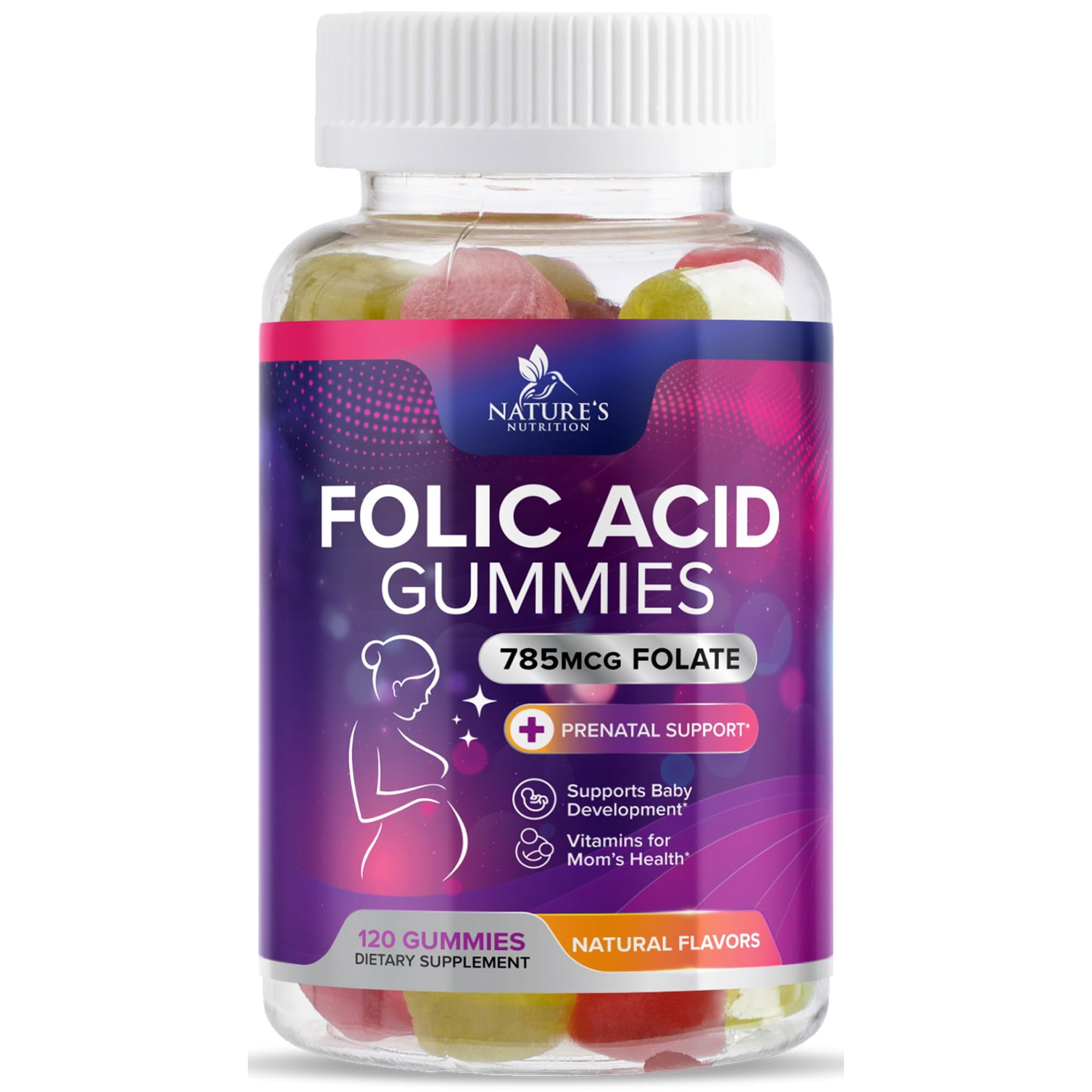 Folic Acid Gummies - Essential Prenatal Vitamins for Women - Daily Folate Vitamin B9 Supplement for Mom & Baby Development Support - Before, During & After Pregnancy, Gluten Free, Vegan - 120 Gummies