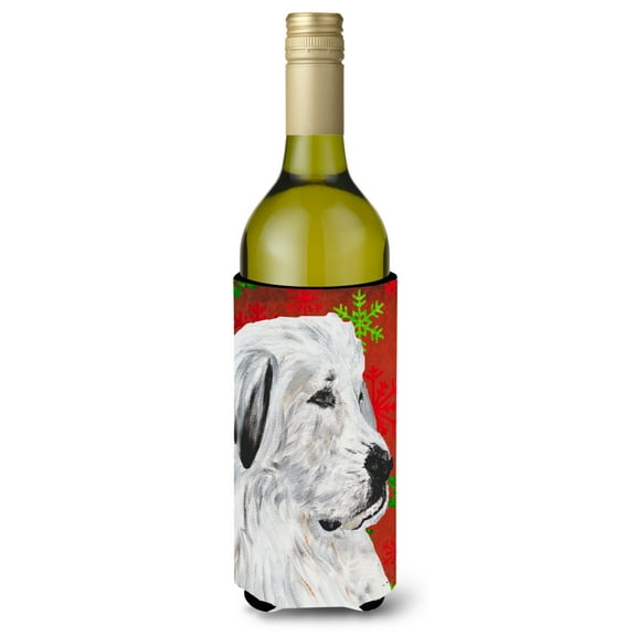 Great Pyrenees Red Snowflakes Holiday Wine Bottle Hugger