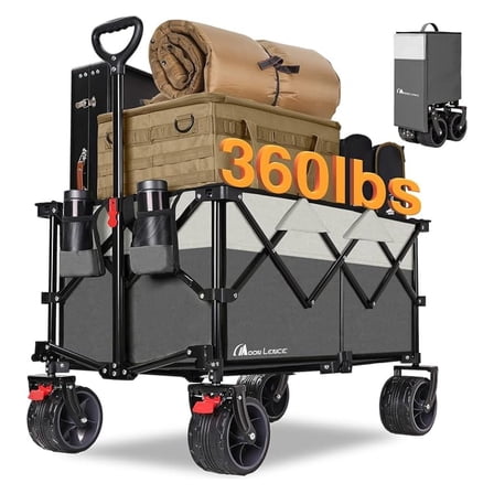 Collapsible Foldable Wagon Cart, 220L Large Weight Capacity Folding Utility Wagon with All- Big Wheels, Utility Cart Wagon for Garden, Grocery, Shopping, Camping, Beach, Picnics