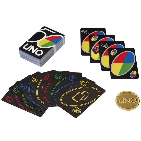 UNO Card Game for Kids, Adults and Game Night with Special Wild Cards and Anniversary Gold Coin