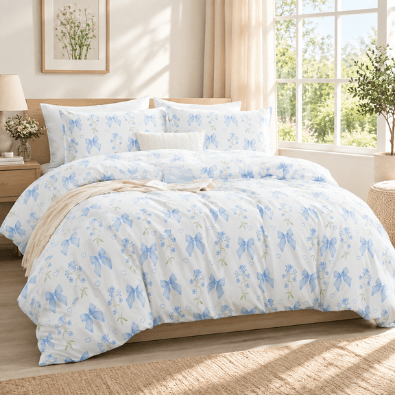 Blue Bow Jfs1379 Full(79" x 90") Microfiber Romantic Princess Style Duvet Cover Set