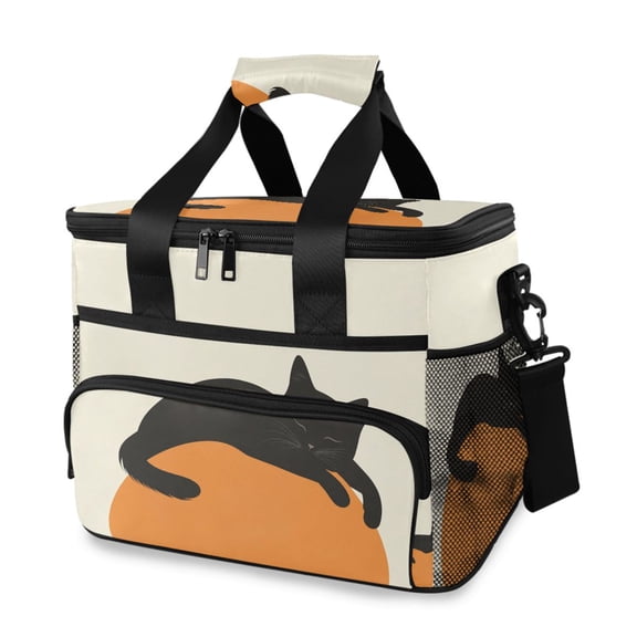 FORMRS Insulated Cooler Bag 24 Cans Capacity Soft Leakproof Lunch Box with Side Pockets, Sleeping Black Cat