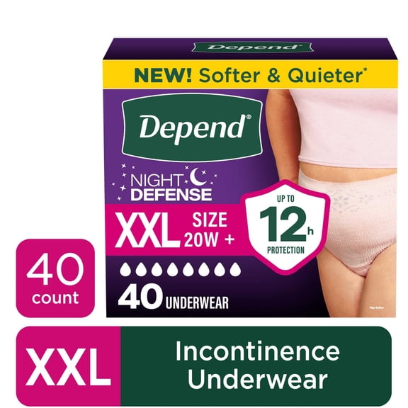 Depend Night Defense Incontinence Underwear for Women, Adult Diapers, XXL, 40 Count