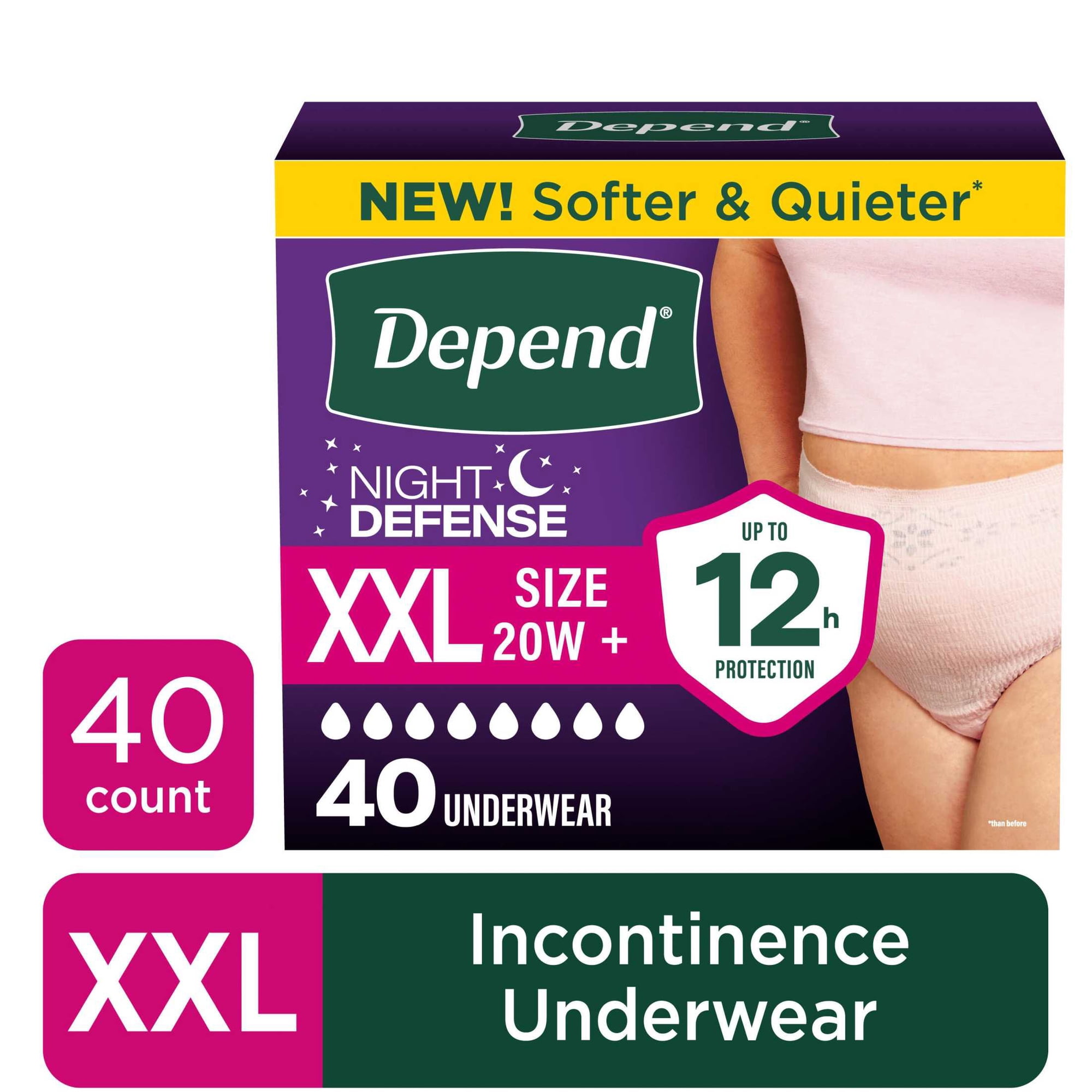 Depend Night Defense Incontinence Underwear for Women, Adult Diapers, XXL (40 Count)