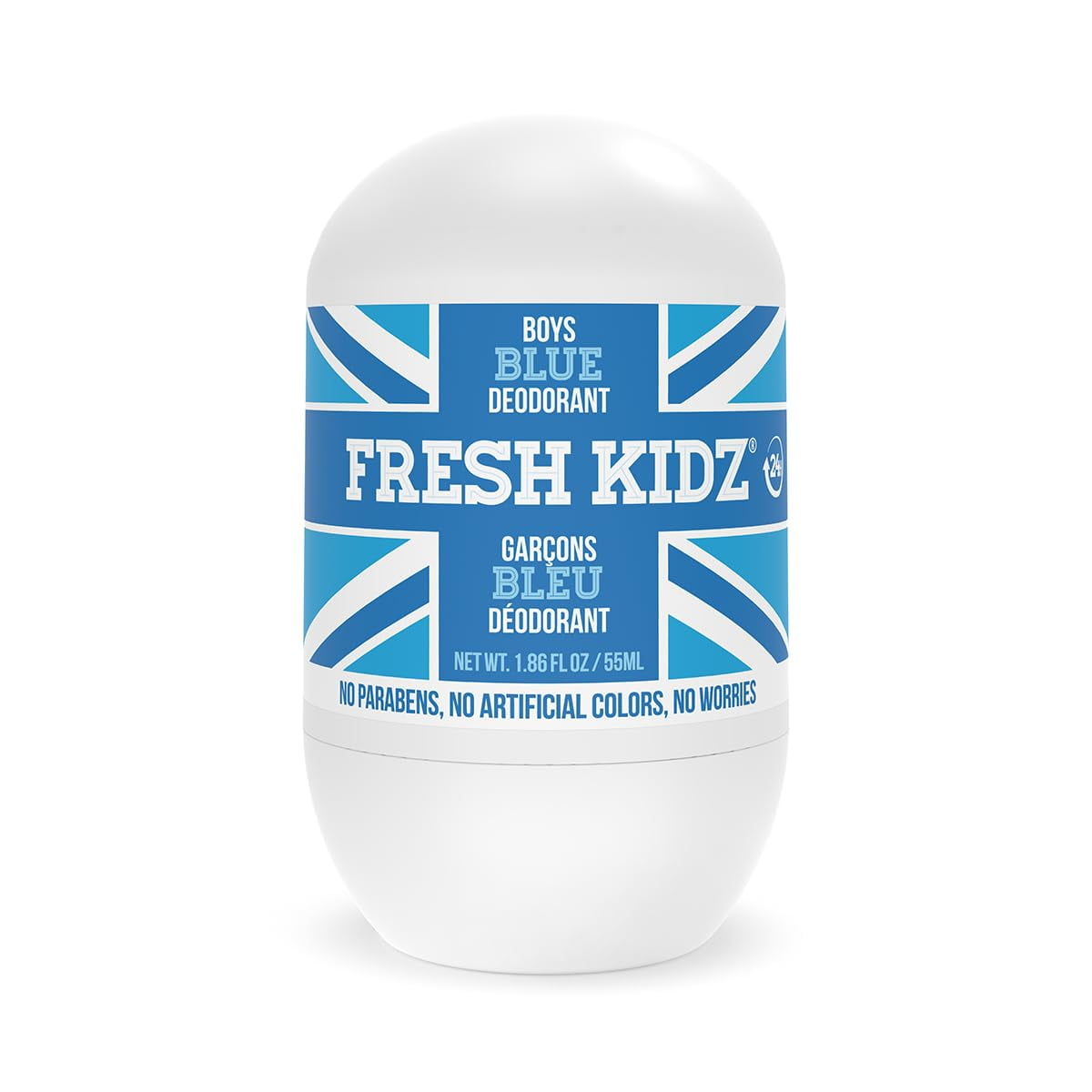 Fresh Kidz Roll On Deodorant for Kids and Teens - Baking Soda and Aluminum-free 24 Hour Protection for Sensitive Skin - Boys "Blue" 1.86 fl. oz.