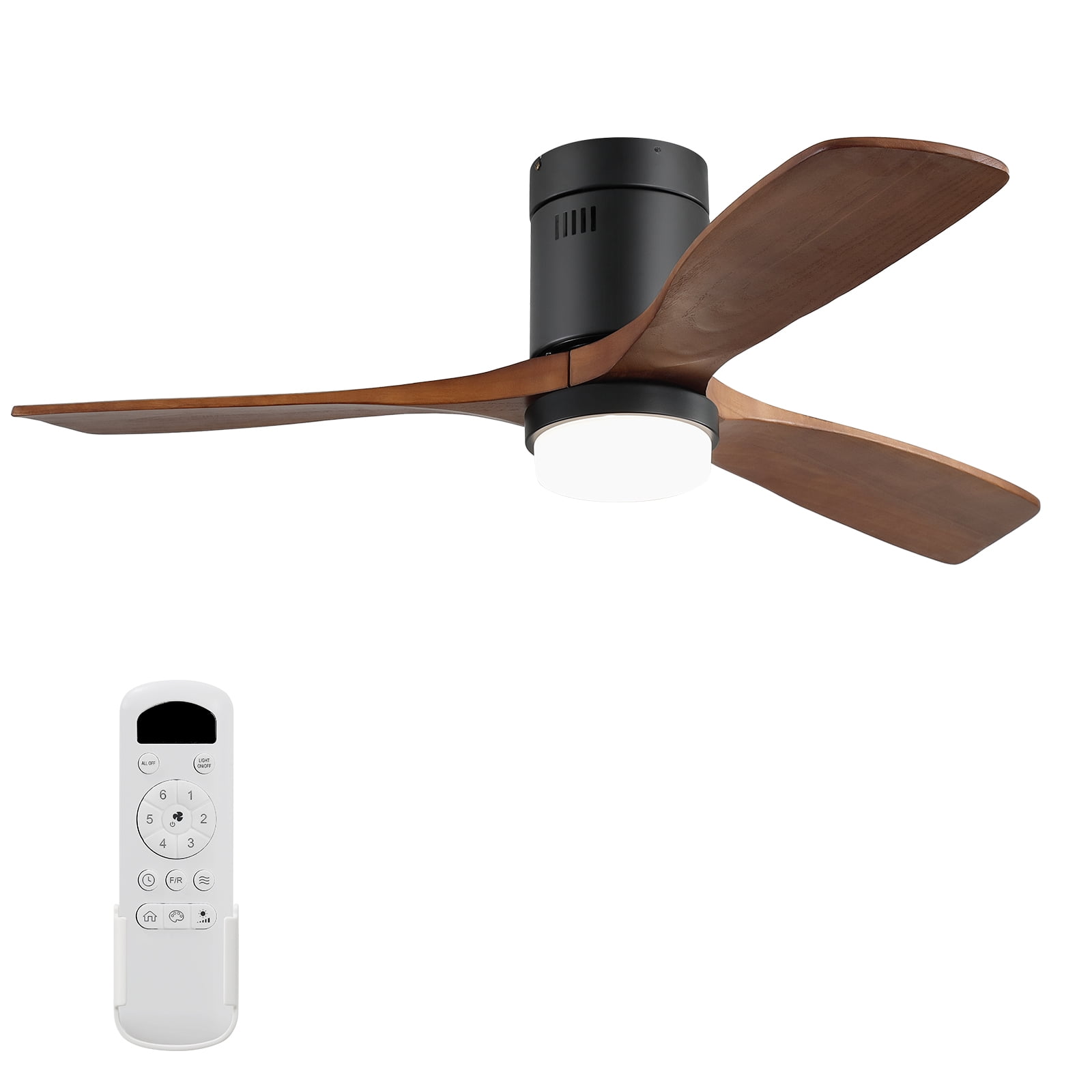 Sofucor 52'' Flush Mount Ceiling Fans with Light and Remote Control, 3 Wood Blades with Reverse Aio Reconditioned