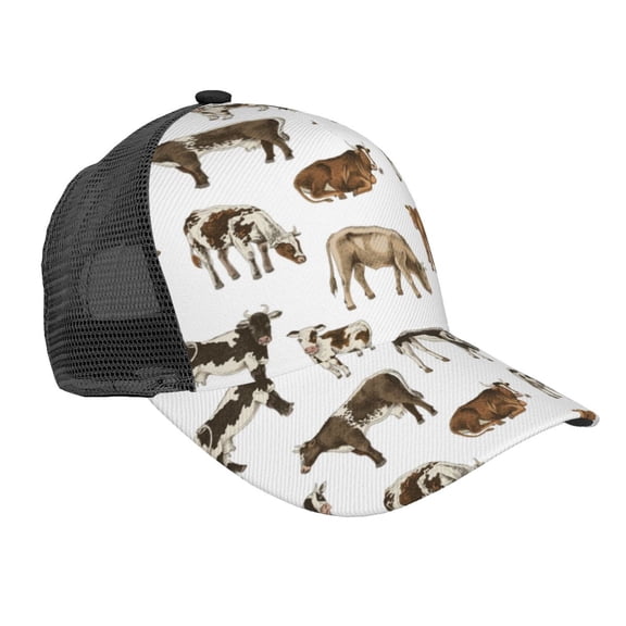 Lsque Cow Printed Trucker Hat - Baseball Cap for Men Women - Breathable Mesh Side, Adjustable Fit - for Casual Wear