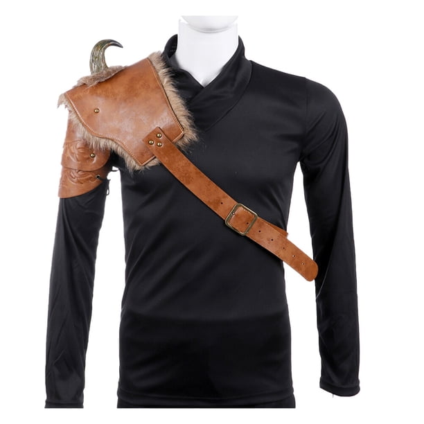BRIGHTFUFU Exposición al aire libre Hombre Cosplay Armor Shoulders Cuero de PU Viking Pauldrons Armor Cosplay Warriors Shoulder Medieval Viking Costume (Derecha)