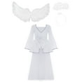 thumbnail image 5 of Yruioon Girls Angel White Bell Long Sleeve Maxi Dress with Wig Headband for Cosplay White 4, 5 of 7
