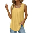 thumbnail image 4 of Yigetop Loose Flowy Tops for Women, Summer Tank Tops for Women 2025 Loose Fit Pleated Square Neck Sleeveless Shirt Curved Flowy Vest Basic Cotton Tee Womens Beach Tops Yellow S, 4 of 9