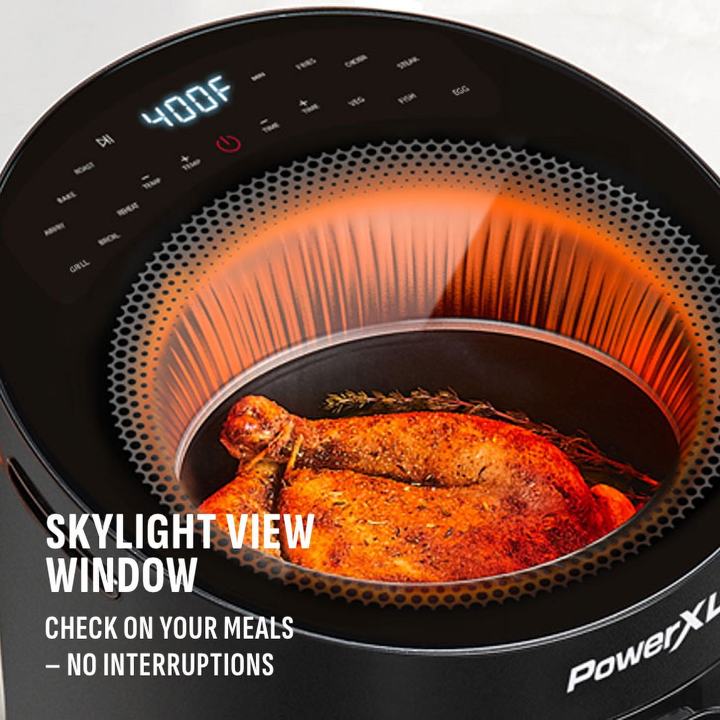 PowerXL LUMINEX 5.3 QT Radiant Light Air Fryer, Heats to 400°F in 2.4 Seconds, Auto Shut-off, 12 Quick-Touch Presets, Glass Skylight Window