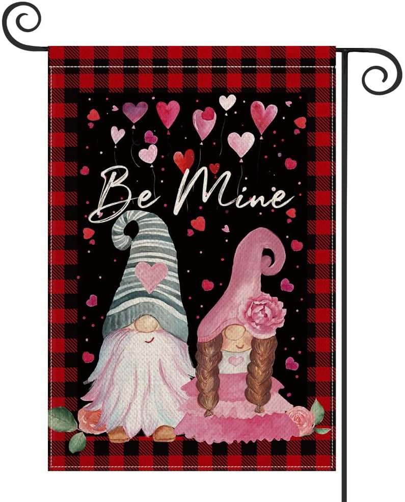 Romantic Buffalo Plaid Gnome Wedding Yard Outdoor Decoration AVOIN colorlife Be Mine Valentine's Day Garden Flag 12x18 Inch Vertical Double Sided