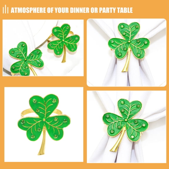 NICEXMAS 4-Pack St. Patrick's Day Shamrock Napkin with Rhinestones for Party Table Decor Holders