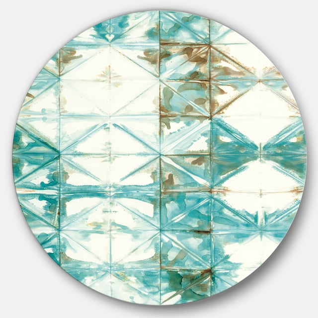 Designart 'Turquoise Watercolor geometrical IV' Geometric Metal Circle Wall Art