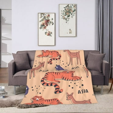 ZNDUO Tiger Deer Cartoon Pattern Throw Blanket, Lightweight Cozy Soft Throw Blanket for Couch, 40"x30" Throw Blankets for Bed
