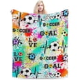thumbnail image 2 of Soccer Throw Blanket Colorful Football Sports Plush Fleece Soft Cozy Gifts Blanket for Football Lovers Kids Girls Boys Adults Couch Bed Chair Office Dorm Decor 50''''X60'''', 2 of 3