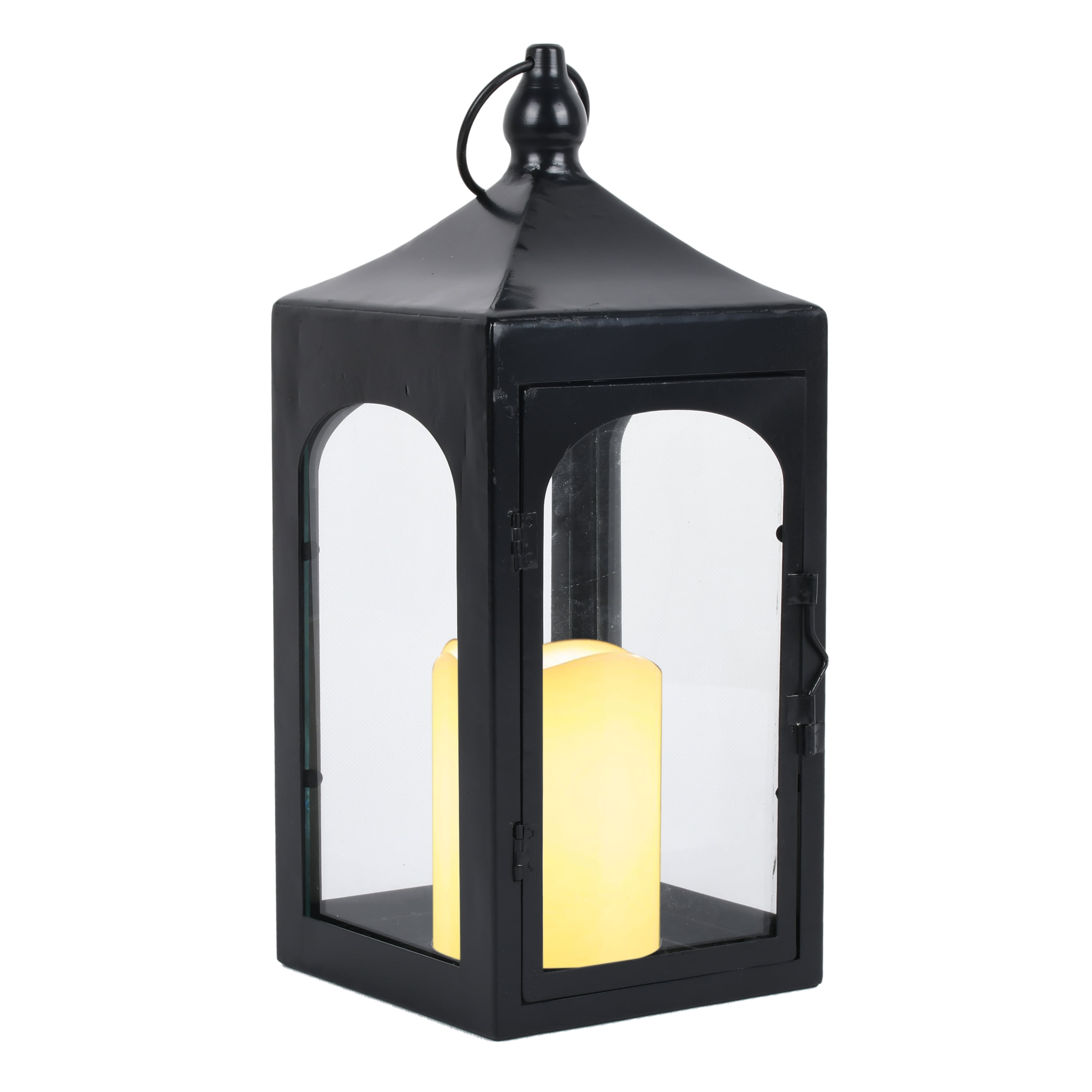 Better Homes & Gardens Decorative Natural Wood and Glass Battery Operated  Outdoor Lantern with Removable LED Candle 15inH 