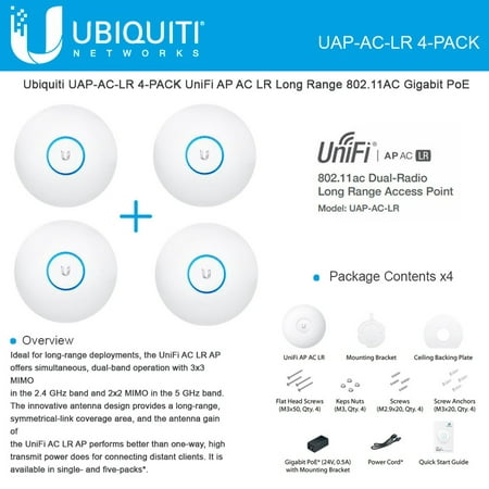 Ubiquiti UAP-AC-LR 4-PACK UniFi AP AC LR Long Range 802.11AC Gigabit (Best Router For Unifi Ap)