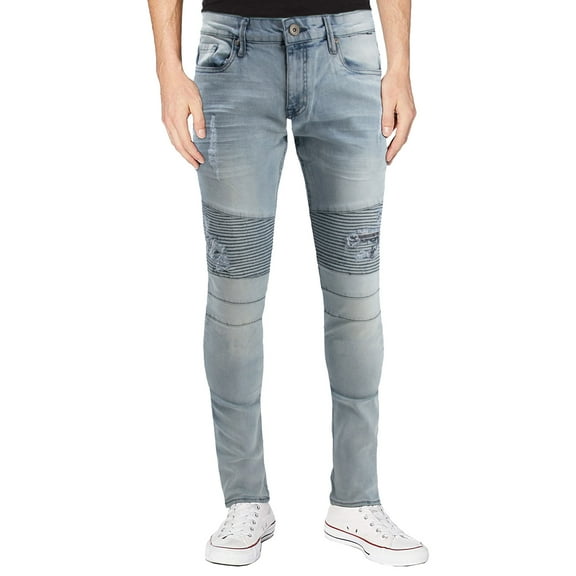 RAW X Mens RawX Slim Fit Moto Detail Stretch Jeans, Lt Blue, 40X32