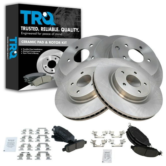 TRQ Front and Rear Brake Pad & Rotor Kit Brake Pads Brake Rotor Ceramic Fits Select 2013 INFINITI JX35 2014-2019 QX60 2015-2019 Nissan Murano 2013-2019 Pathfinder
