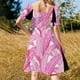 thumbnail image 5 of Vestido de manga corta con estampado tropical de hojas de plátano rosa sobre fondo blanco. Vestido de mujer. Traje de verano para mujer., 5 of 7