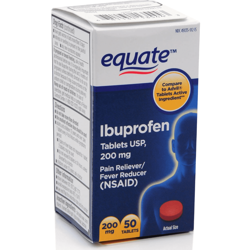 (4 pack) Equate Ibuprofen Pain Reliever and Fever Reducer Tablets, 200 mg, 50 Count