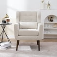 thumbnail image 4 of Modern Accent Chair, Chenille Upholstered Armchair with Waist Pillow and Wood Legs, Comfy Single Sofa Chair for Living Room Bedroom Small Spaces, Beige, 4 of 9