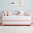 thumbnail image 7 of Twin Daybed with Trundle, Metal Trundle Bed, Sofa Bed Frame, Heavy Duty Metal Slats, for Living Room, Bedroom, Guest Room, Space Saving, Pink, 7 of 7