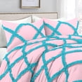 thumbnail image 2 of 1 Piece Luxury Two Tone Diamond Ruffle Pattern Comforter Super Soft, All Season 800 Thread Count, 100% Egyptian Cotton, Oversized Super King Size Light Pink-Turquoise Blue Color, 2 of 4