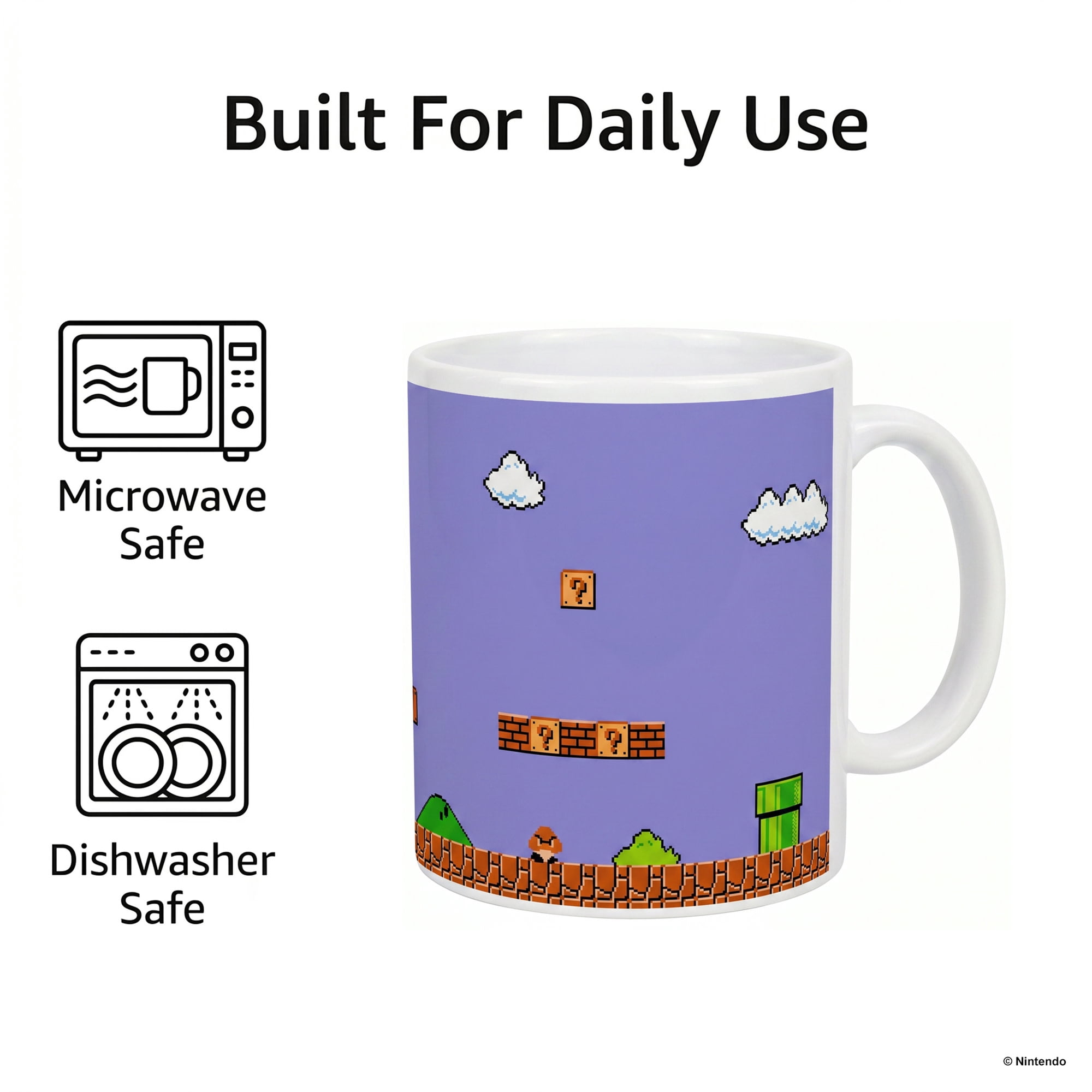 Pyramid America: Super Mario Bros: Retro Title - 11oz Ceramic Mug - Coffee-Tea Cup, Microwave-Dishwasher Safe, Video Game Fan Collectible, Licensed