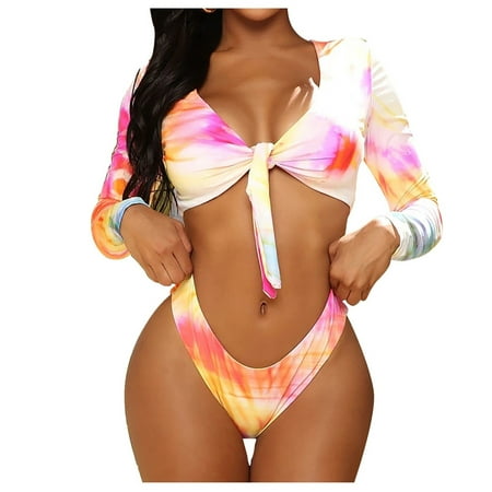 

VKEKIEO Two-Piece Sets Swimsuit Sport Bra Style Lift Orange M