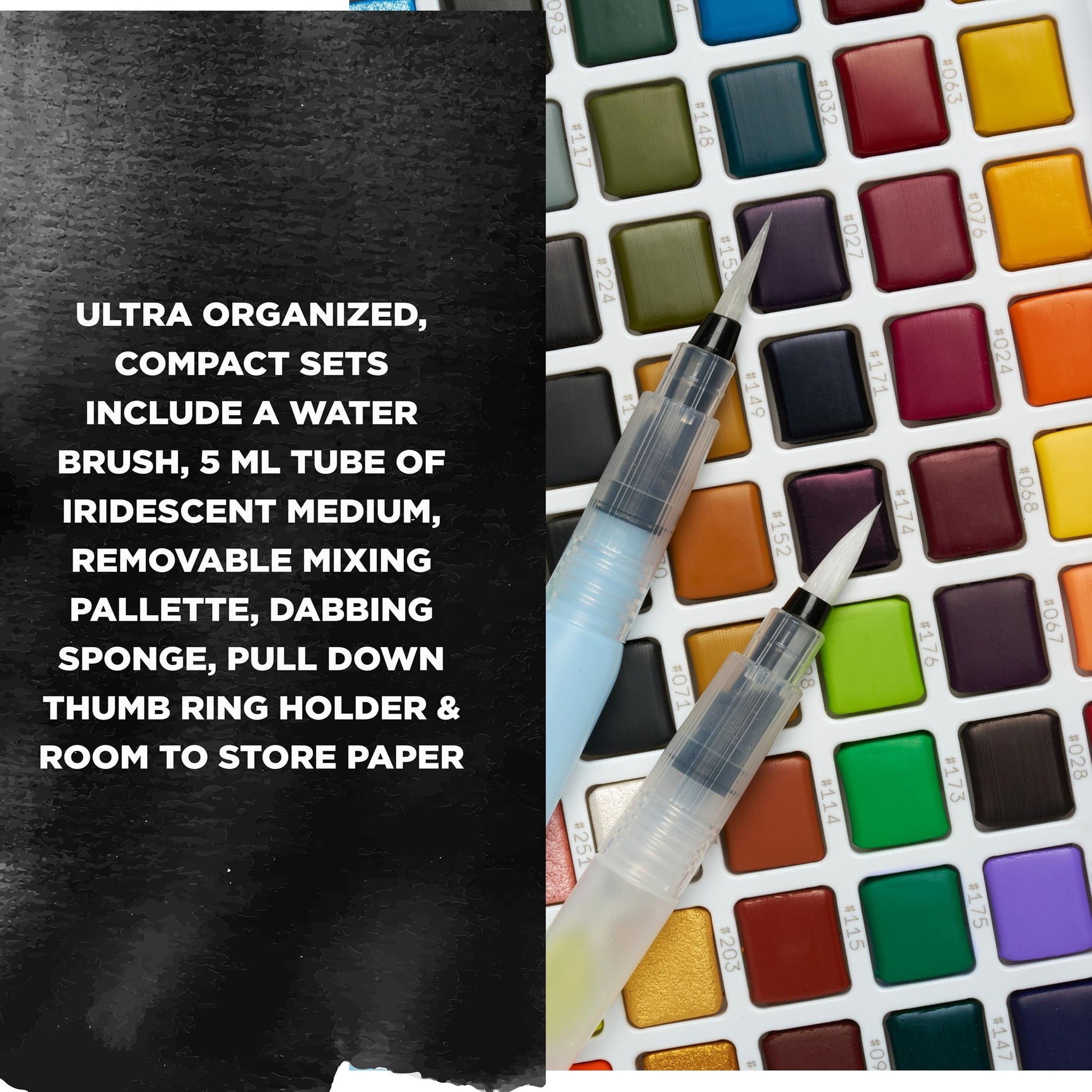 Sakura Koi Pocket Field Sketch Kit - Watercolor Sets for Painting On the Go - 24 Colors + Iridescent Medium 5 mL Tube - 1 Water Brush - 1 Sponge - 1 Palette