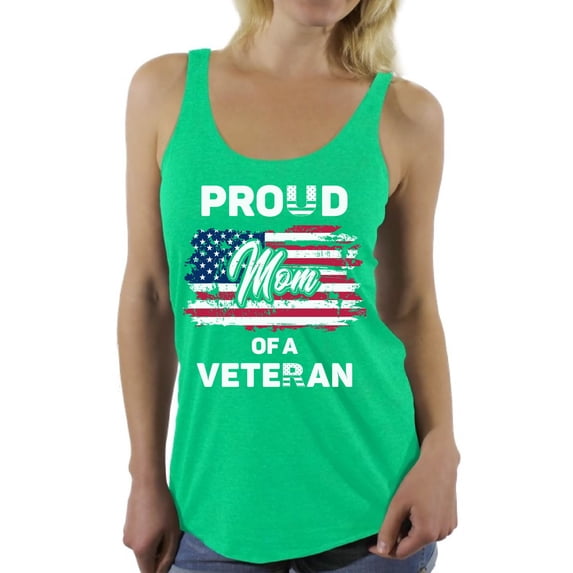 Awkward Styles Proud Mom of a Veteran Racerback Tank Top USA Veteran Gifts Patriotic Mom Tank Top United States of America Vintage Flag Shirt for Mom USA Pride Mom Veteran Racerback Tank Top