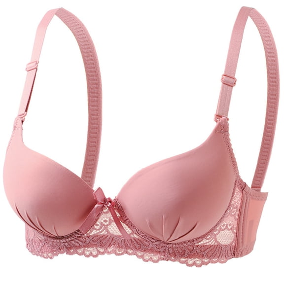 Fatuov Women's Lace Underwire Bra Comfort Bra for Leisure, Full Coverage Supportive Push Up Solid Color Lightly Lined Bra 40B, Pink