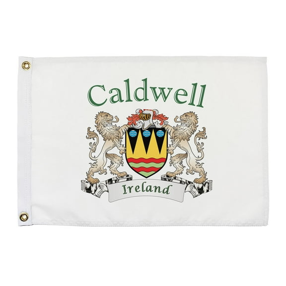Caldwell Irish Coat of Arms Small White Flag - 16"x10.5" inches