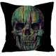 thumbnail image 1 of Funda de cojín con motivo de calavera - Dimensiones: 45 x 45 cm - Ideal para el hogar, bares, discotecas, camas, Algodón y lino, #1, 45 x 45 centímetros, (Calavera colorida negra) JM, 1 of 5