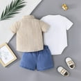 thumbnail image 4 of MEZZALL Baby Boys Outfits Casual Summer Striped Short Sleeve Shirt Cartoon Print Romper Denim Shorts 3-Piece Sets For Toddler 2 Dailywear Breathable / 12-18 Months, 4 of 9