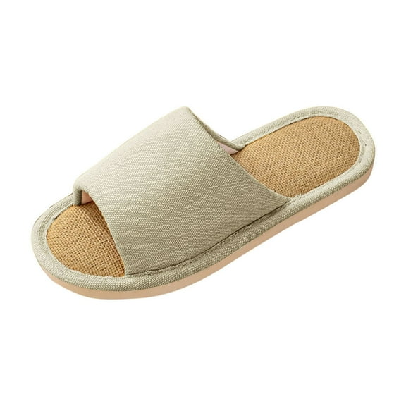 XUNKUSGA Slippers for Women Breathable Anti-Slip House Slippers Lightweight Silent Slippers Comfortable Casual Solid Color Linen Slippers Beige