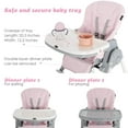 thumbnail image 3 of OLAKIDS High Chair for Babies & Toddlers, Foldable Highchair with Multiple Adjustable Backrest, Footrest and Seat Height, Removable Tray, Detachable PU Leather Cushion, Built-in Rear Wheels (Pink), 3 of 7