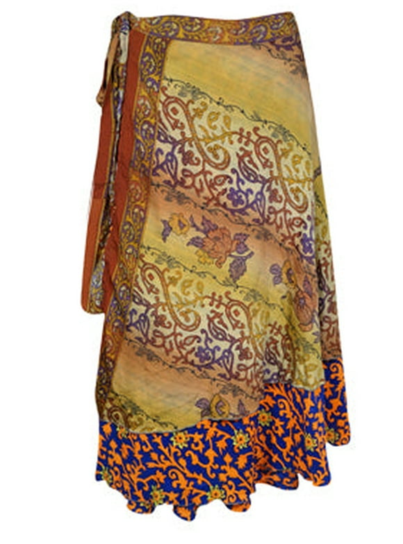 Mogul Womens Wrap Skirt Orange Blue Floral Skirt One size