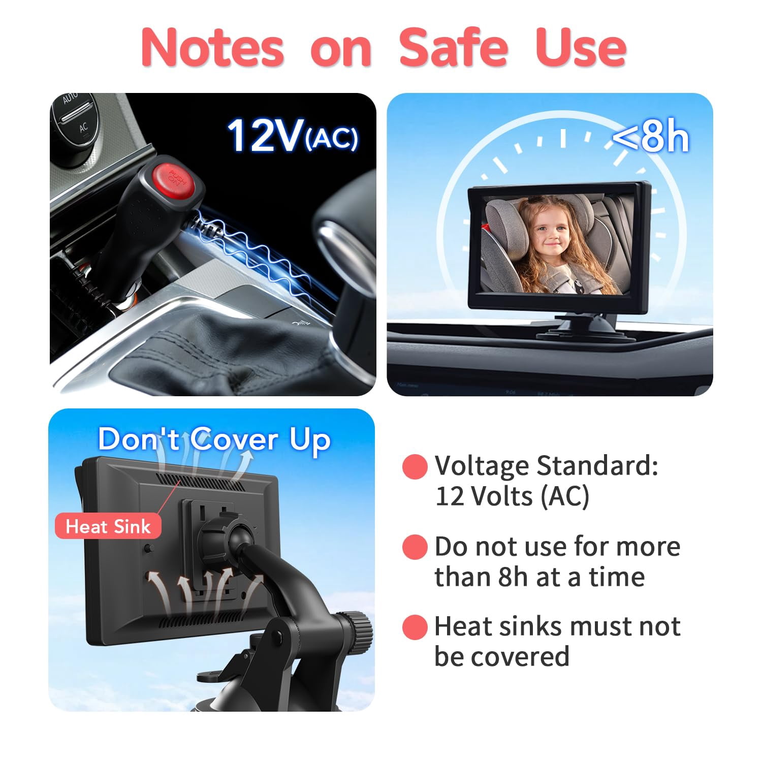Baby Car Camera,Dual Channel 5''HD IPS Display with 2 IR Night Vision Monitor,Baby Car Mirror 1080P