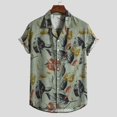 thumbnail image 3 of Camisas Hawaianas Para Hombre Blusa Bolsillos estampados Top de verano Camisas de algodón y lino Camisas casuales de manga para hombres (Green, M), 3 of 6