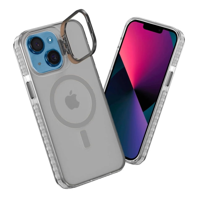 Funda Case Carcasa Tornasol Color Titanio Gris Con Soporte Premium Para iPhone 14 Plus / 15 Plus Compatible Con Magsafe.