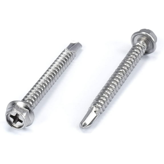 THE CIMPLE CO - 100pc Stainless Steel Self Drilling Tapping Screws #12 x 2" Hex and Phillips
