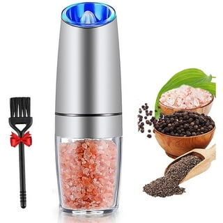 Mata1 Electric Spice Grinder (Black & Silver), Automatic Gravity Salt & Pepper  Mill, Refillable w/ Adjustable Coarseness, Stainless Steel Battery Operated  Electronic Seasoning Grinder