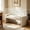 Tan-linen, variant on Upholstered Entryway Bench, 43" Modern Bedroom Bench, White | Sherpa Fleece, Curved Armrests, Solid Wood Frame, End of Bed, Bedroom, Living Room, Hallway