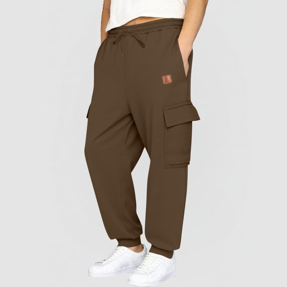 BRGZLK Boys Baggy Sweatpants Elastic Waist Pockets Sport Casual Solid Drawstring Pants Fall Winter Loose Preppy Clothe for Kids Brown 14-15 Years