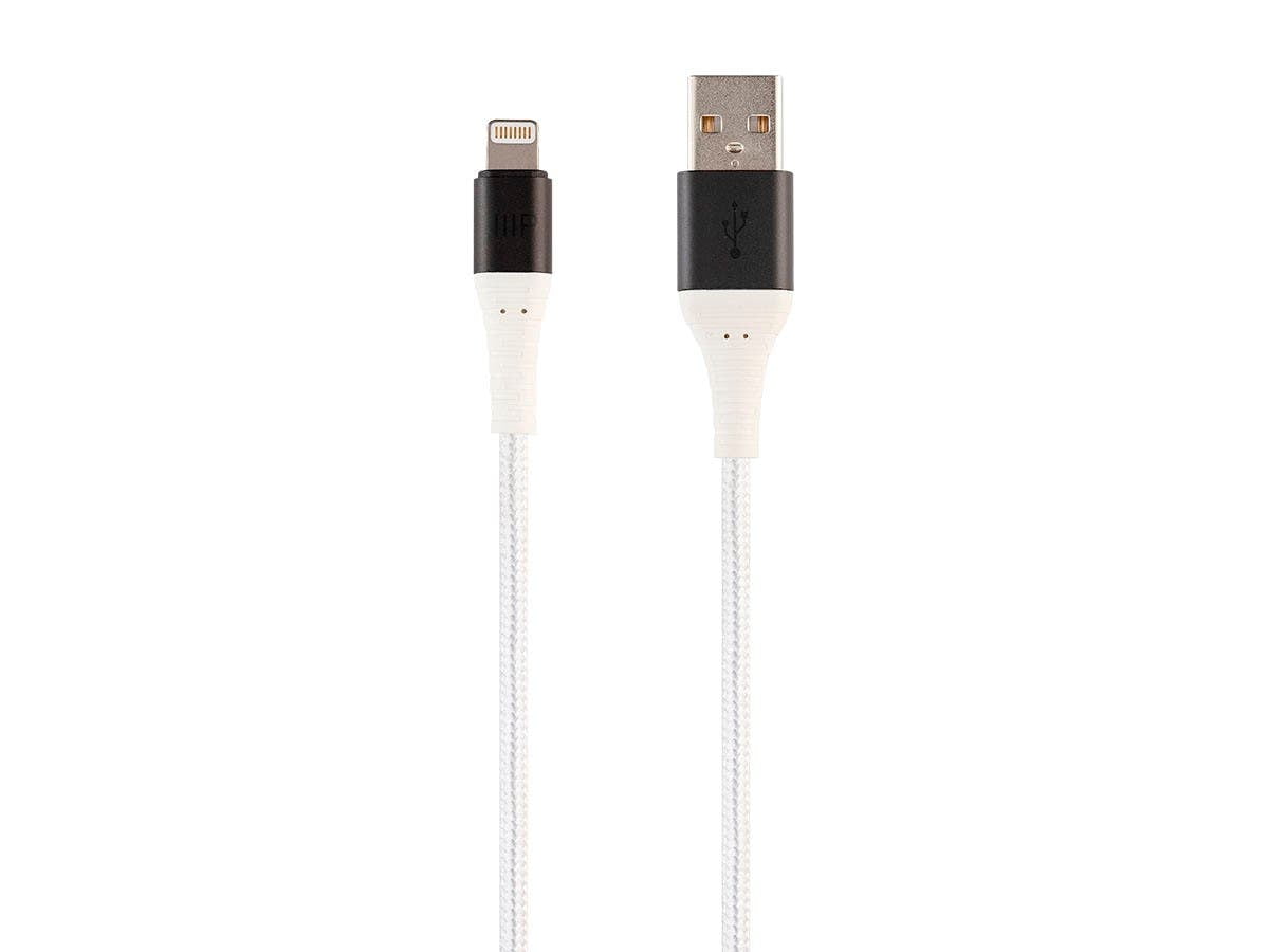 Monoprice Apple MFi Certified Lightning to USB Type-A Charge and Sync Cable - 6ft - White, Kevlar-Reinforced Nylon-Braid, Durable - AtlasFlex Series
