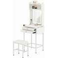 thumbnail image 4 of IDEALHOUSE White, 2 Drawers, Dressers Vanity Table, Fold-Out Panel, Mirror, Open Shelving, Metal Frame, Stool, 4 of 8